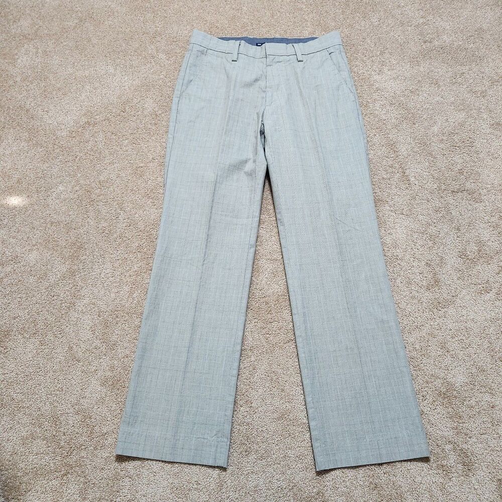 Gap Dress Pants Men 29X30 (31X29.5) Light Gray Plaid Straight Fit